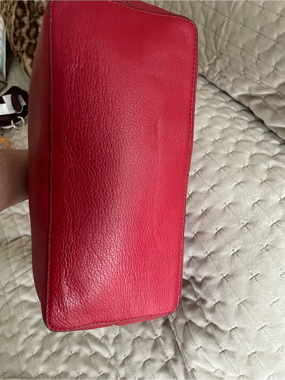 MICHAEL KORS Red Leather Tote with Beige Handles